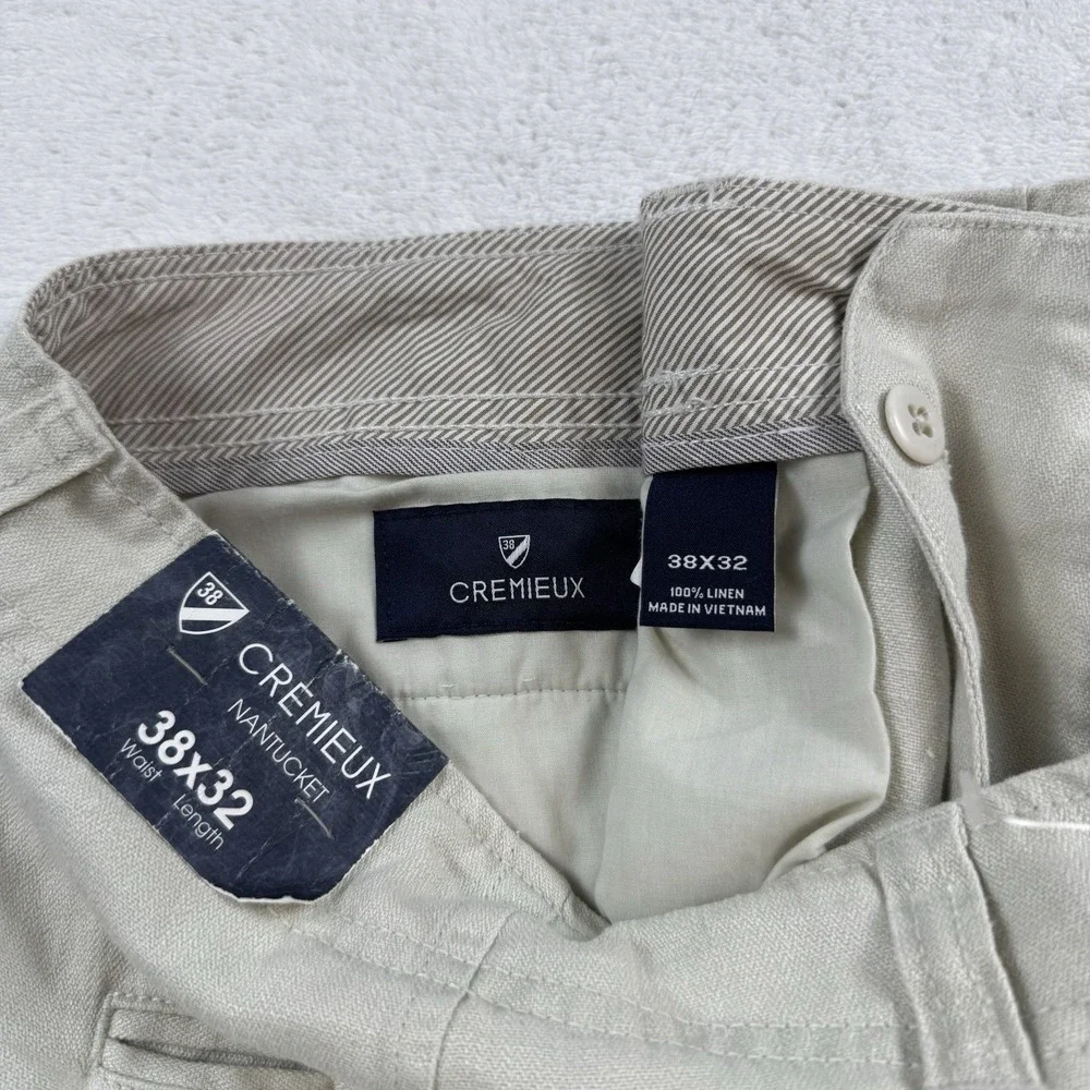 Cremieux Nantucket 100% Linen Pants Men's 38x32 Cream Off White Straight Leg